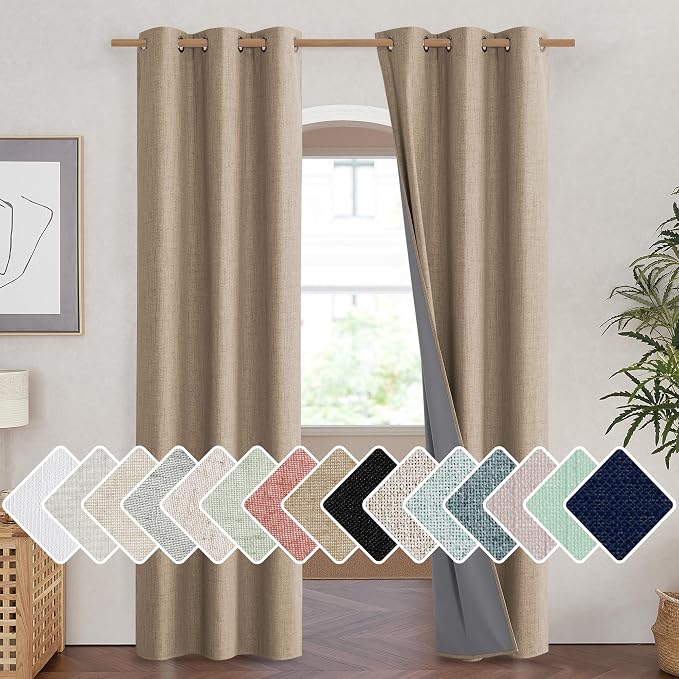 NICETOWN Burlap Vintage Open Linen Weave Flax Thermal Curtains, 100% Blackout by NICETOWN