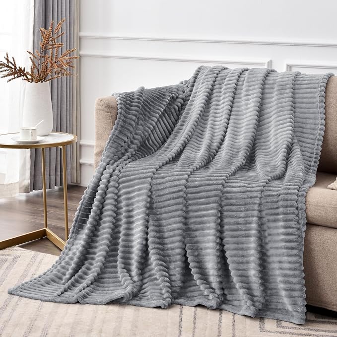 BEDELITE Fleece Throw Blanket for Couch – 3D Ribbed Jacquard Soft and Warm - Image 2