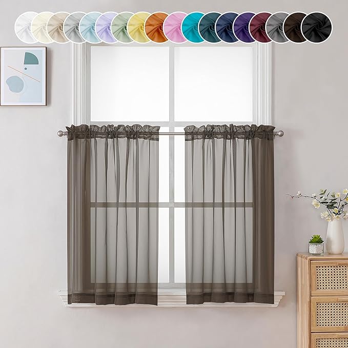 Chyhomenyc Sheer Curtains 36 inch Length 2 Panels, Light Filtering Voile Rod by Chyhomenyc