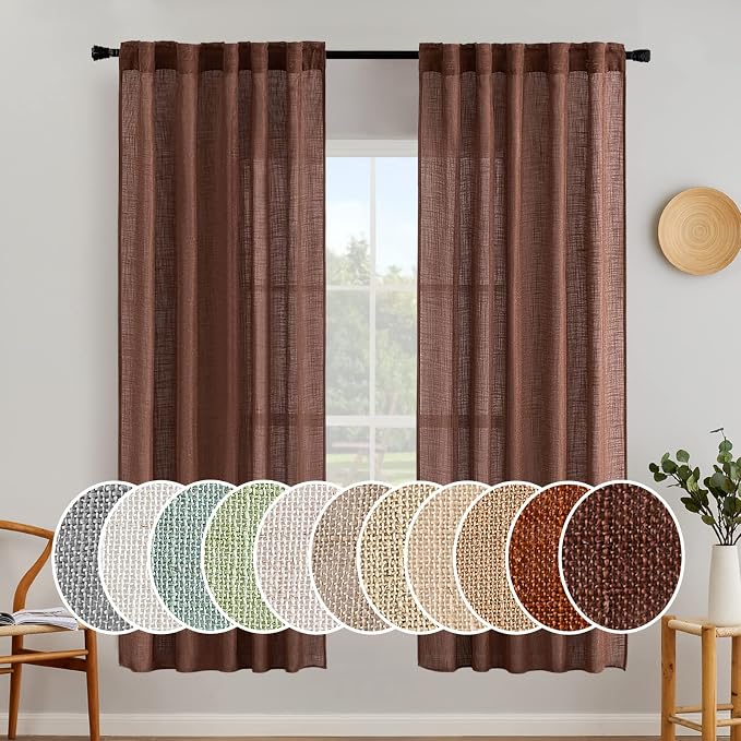MIULEE Chocolate Brown Linen Curtains 72 Inch Length by MIULEE