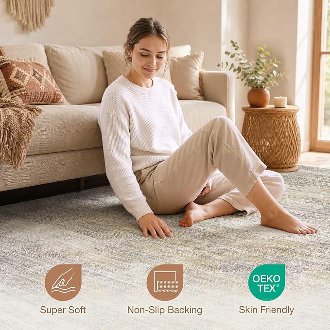 cotiled Boho 5x7 Area Rugs for Living Room: Soft Moroccan Washable Rug | Solve - Image 4