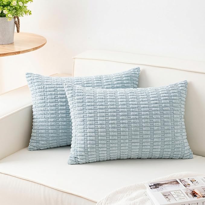 Pack of 2 Corduroy Decorative Throw Pillow Covers 12x20 Inch Soft Striped by Unknown