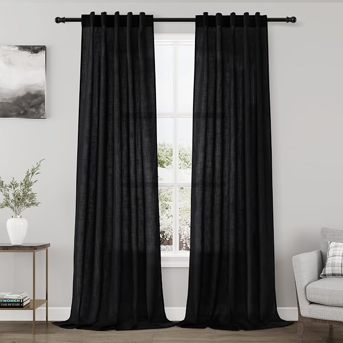 Black Linen Curtains 90 inches Long by Nanspring