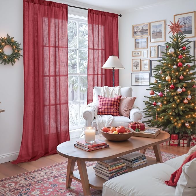 BGment Burgundy Linen Curtains 84 Inch Length - Image 2
