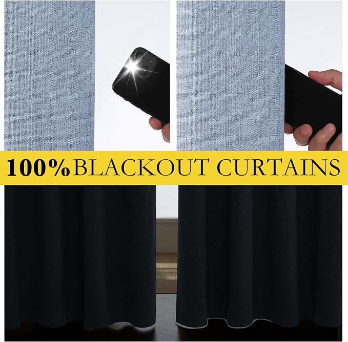 NICETOWN Stone Blue Vintage Linen 100% Blackout Curtains - Image 4