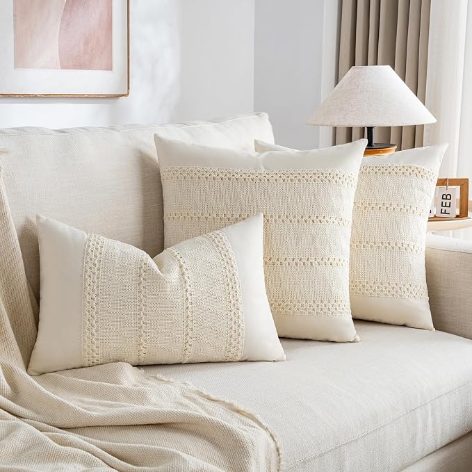 Fancy Homi Set of 1 Boho Cream Decorative Throw Pillow Cover 20x20 Inch - Image 5
