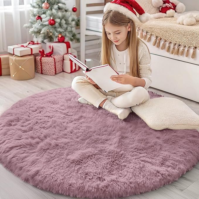 OLANLY Blush Round Rugs for Bedroom by OLANLY