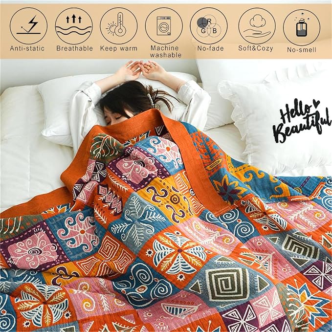 MSGKV Boho Throw Blanket 90''x98'' 100% Cotton Spring Blanket - Image 3