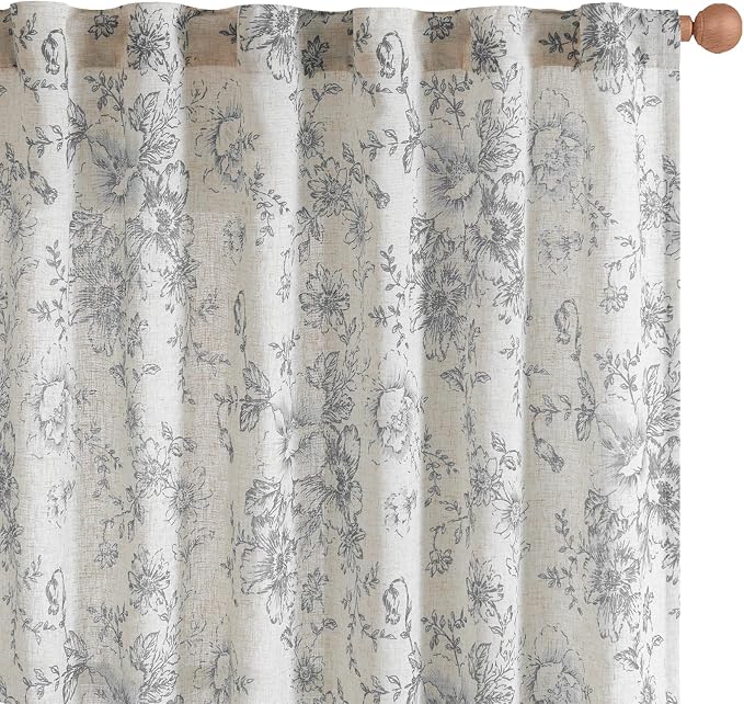 jinchan Linen Blend Curtain Floral Curtains - Image 7