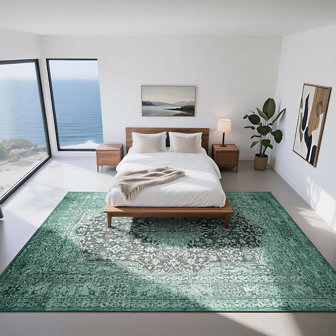 Washable Rugs 8x10 Area Rugs for Living Room- Vintage Green Rugs for Bedroom - Image 8