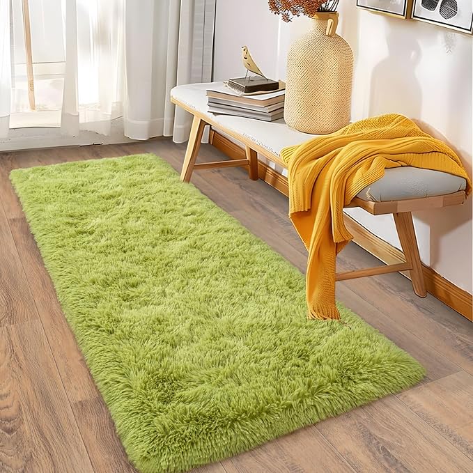 Soft Runner Rugs for Bedroom Hallways, 2x6 Grass Green Fluffy Shag Throw Area - Image 6