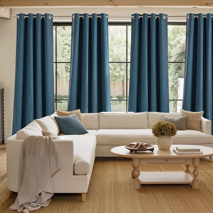NICETOWN Short Faux Linen Stone Blue Blackout Curtains 63 inches Long - Image 4