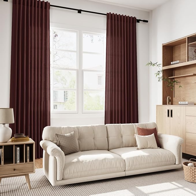 Nanspring Reddish Brown Linen Blend Light Filtering Back Tab Curtains 96 Inches - Image 7