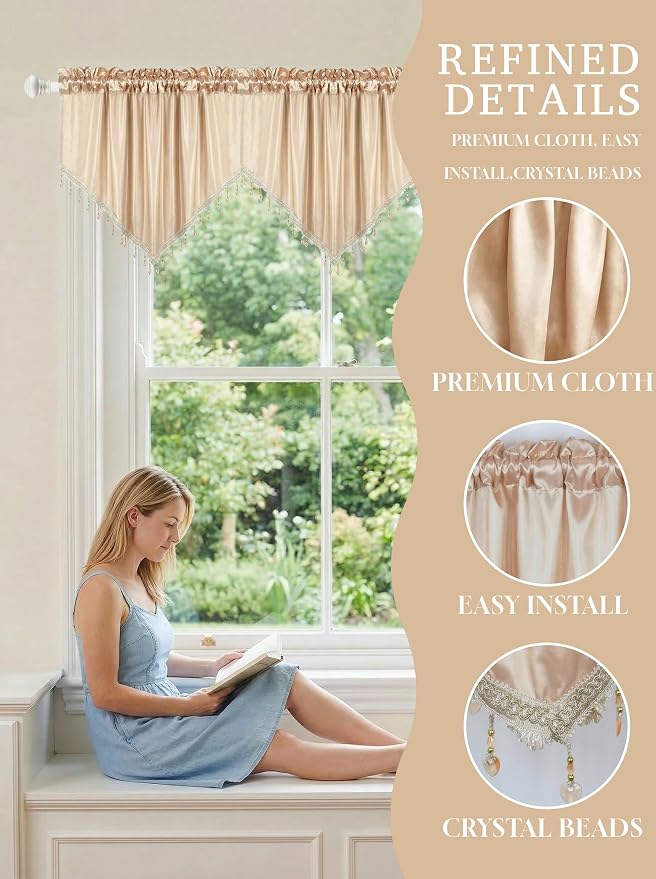 Molaxhome Swag Curtain 51 inch Length Rod Pocket Scalloped Curtain Valance - Image 3