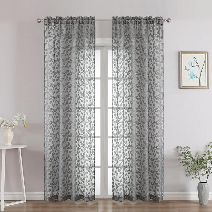 Chyhomenyc Charcoal Grey Sheer Curtains 84 Inch Length 2 Panels Set, Light by Chyhomenyc