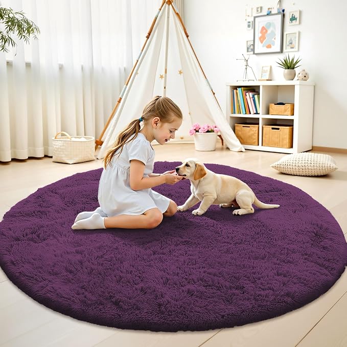 OLANLY Dark Purple Round Rugs for Bedroom - Image 2
