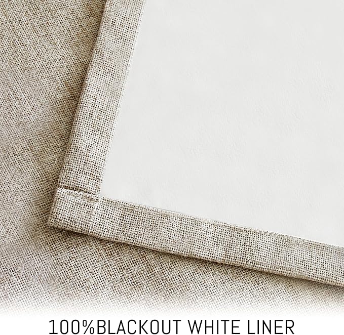 Yakamok Natural Linen Curtains 100% Blackout 90 Inches Long, Room Darkening - Image 3