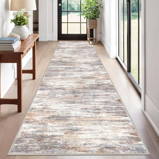 KOZYFLY Modern Abstract Washable Rug Runner 2.6x12 Hallway Rug Runner Non-Slip by KOZYFLY