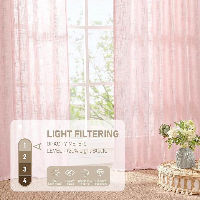 LAMIT 54 Inch Semi Sheer Window Linen Curtains, Light Filtering Panels Back Tab - Image 4