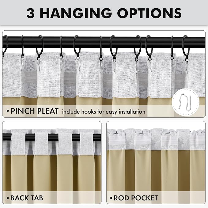 MIULEE 100% Blackout Linen Curtains 42 x 90 Inch Grayish White 2 Panels | - Image 5