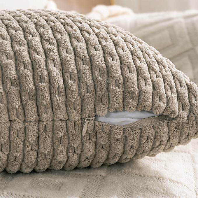 Set of 4 Taupe Decorative Throw Pillow Covers 24x24 Inch Corduroy Pillow Covers - Image 4