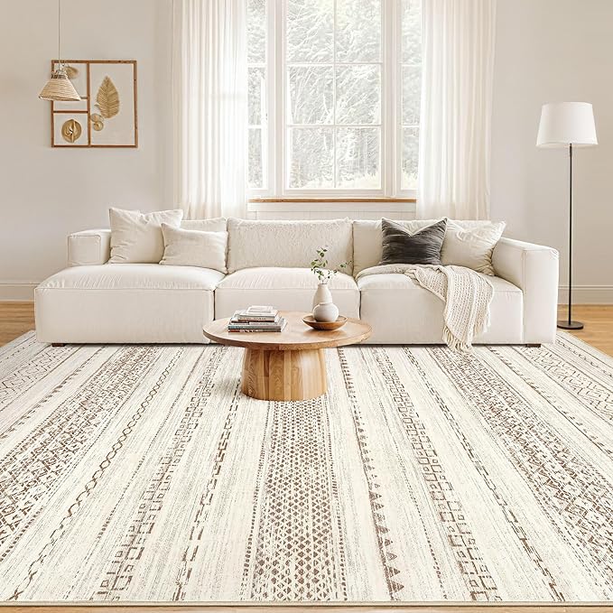 Nakagishi 10x12 Area Rug Living Room: Washable Boho Large Neutral Modern Soft - Image 4