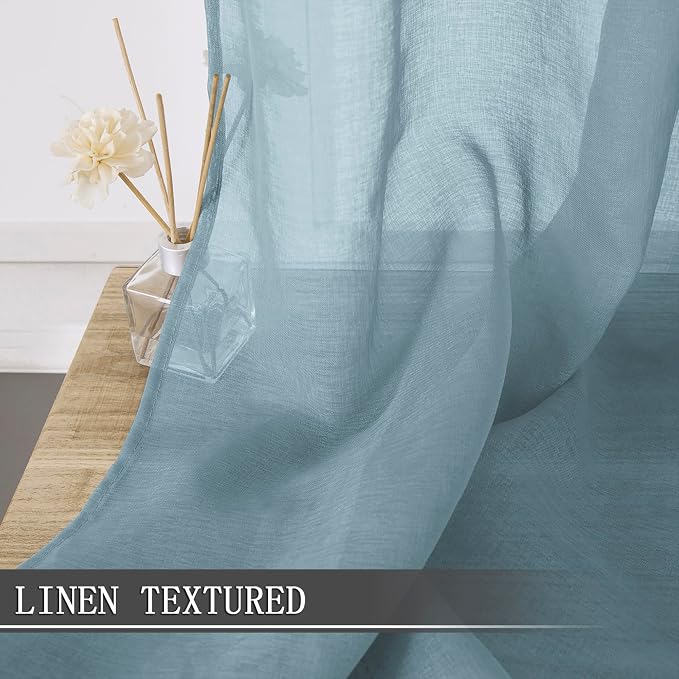 Tollpiz Sheer Tier Curtains Kitchen Linen Textured Half Curtain Sheers Light - Image 2