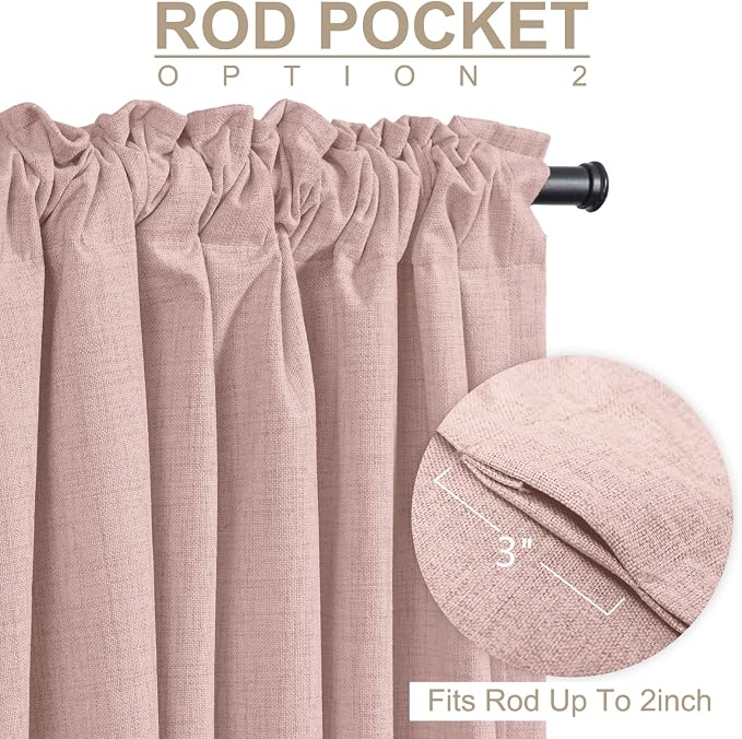 100% Blackout Shield Blush Linen Blackout Curtains - Image 4