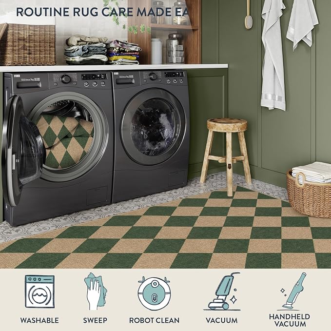 Lahome Colette Checkered Outdoor Rug 5x7, Washable Rug - Image 5