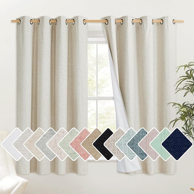 NICETOWN Natural Linen Curtains 45" Long by NICETOWN