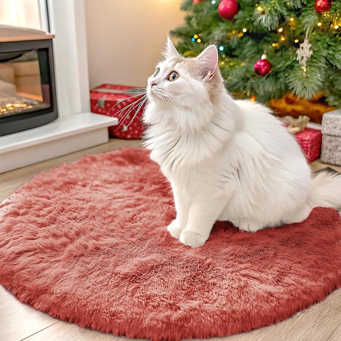 OLANLY Rust Red Round Rugs for Bedroom by OLANLY