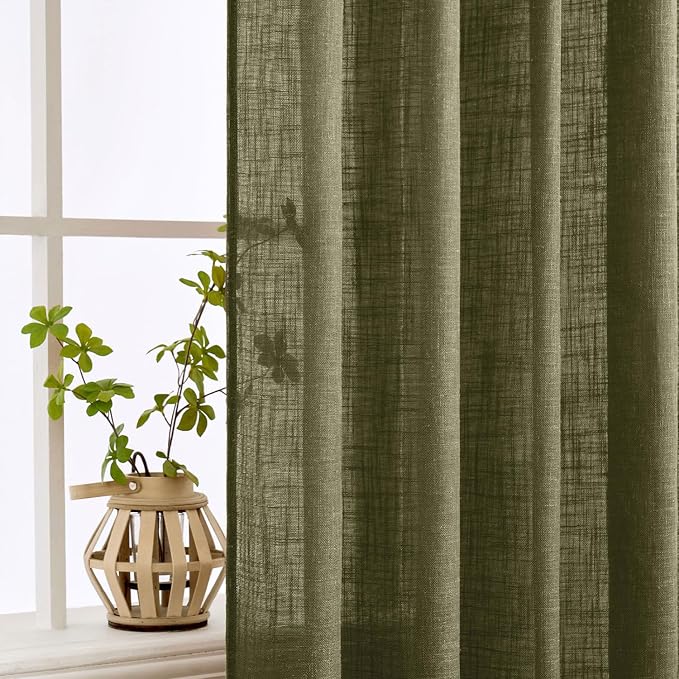MIULEE Light Olive Green Linen Curtains 84 Inch Length 2 Panels - Image 5