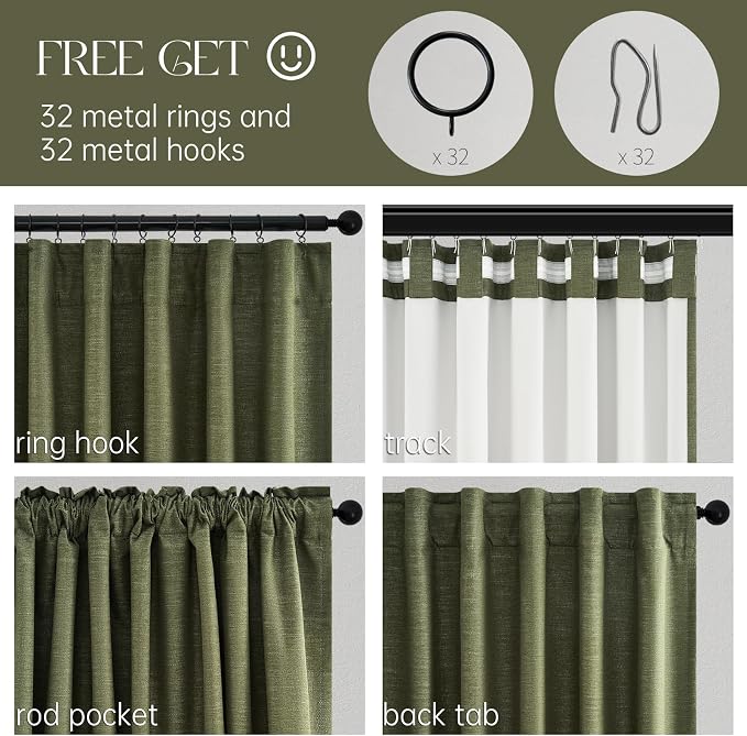 Olive Green Curtains 120 Inch Long 2 Panels Set - Image 4