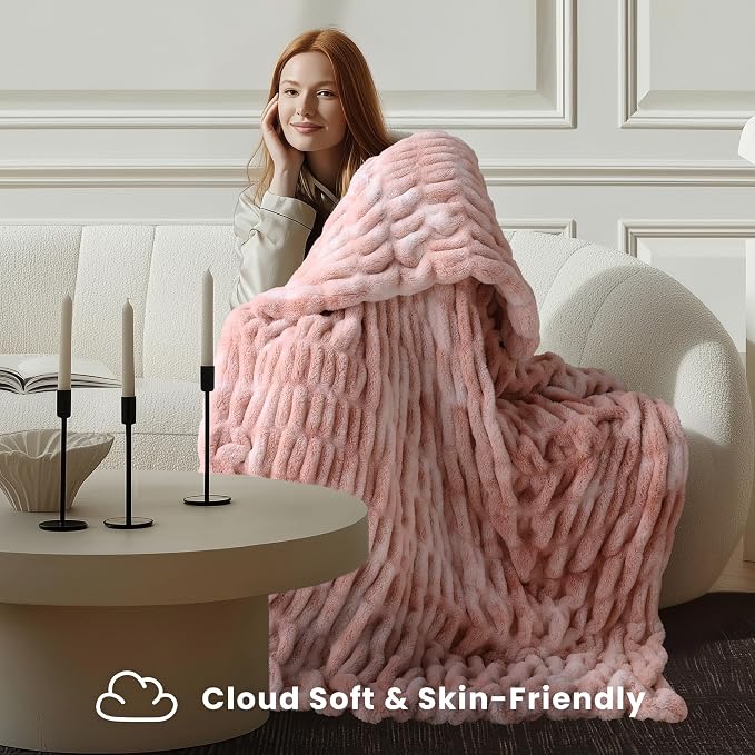 Ultra Soft Cozy Faux Fur Throw Blanket, Fuzzy Plush Thick Bubble Blanket - Image 4