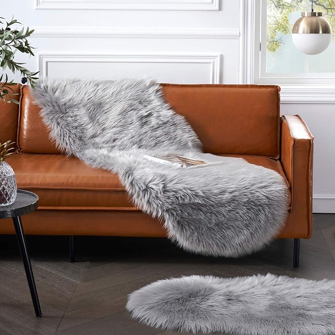 Faux Fur Rug for Bedroom, 2x6ft Grey Plush Area Shag Rugs Floor Carpets for - Image 8