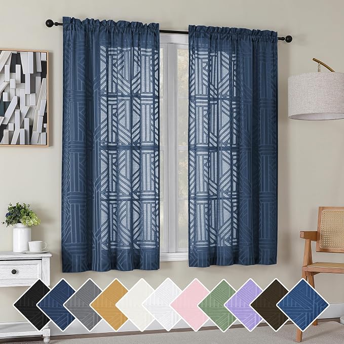 Simplebrand Navy Blue Semi Sheer Curtains 63 Inch Length 2 Panels, Light by Simplebrand