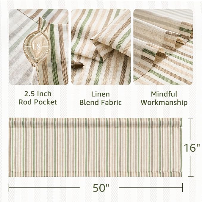 jinchan Valance Curtain Linen Textured Striped Window Curtain - Image 6