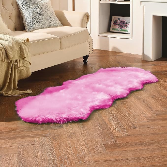 duduta Hot Pink Faux Sheepskin Runner Rug 2x6 ft, Fluffy Shag Girls Bedroom - Image 6