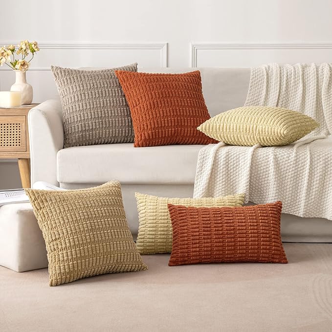 MIULEE Euro Sham Corduroy Decorative Throw Pillow Covers 22x22 Khaki | Pack of - Image 5