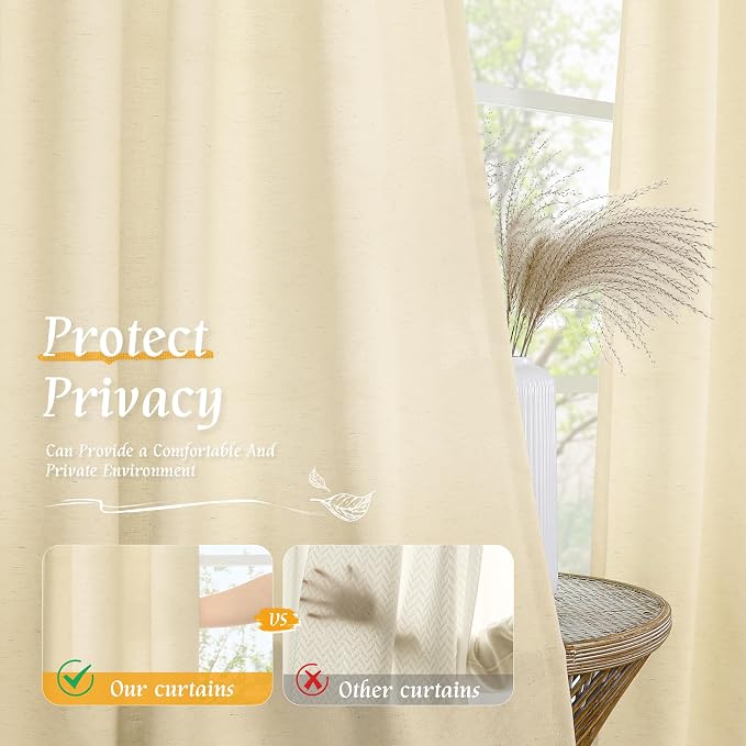 LAMIT Beige Linen Curtains for Windows 2 Panels Set, 48 Inch Linen Textured - Image 5