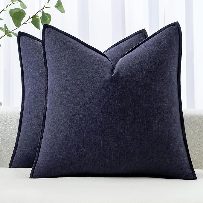 MIULEE Decorative Linen Pillow Covers 20x20 Inch Navy ​Boho Farmhouse​ ​Neutral by MIULEE