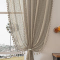 WAZZIO Boho Lace Curtains 63 Inches 2 Panel, Light Filtering Privacy Tassel & by WAZZIO