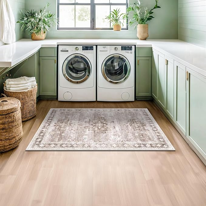 Washable Neutral Farmhouse Large Entryway Rug, 3x5 Area Rugs - Image 3