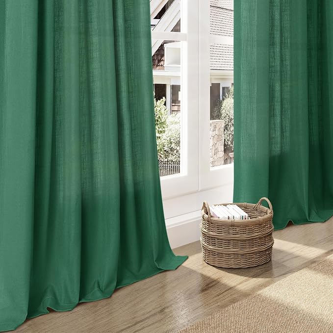 Extra Long Dark Green Linen Curtains 120 Inch - Image 6