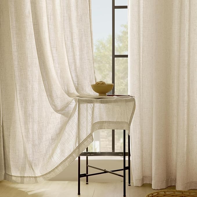 Greyish Beige Linen Curtain 84 inch Length 2 Panels Set Back Tab Light - Image 5