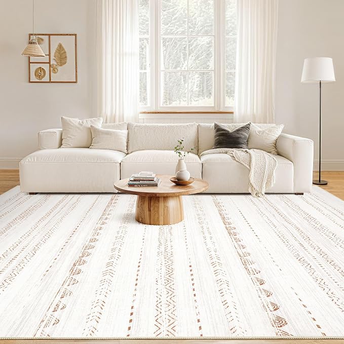Nakagishi 8x12 Area Rugs Living Room: Washable Boho Large Neutral Soft - Image 4