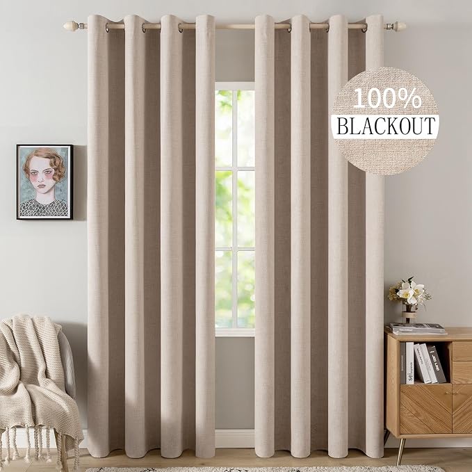 MIULEE Linen Textured Curtains Solid 100% Blackout by MIULEE