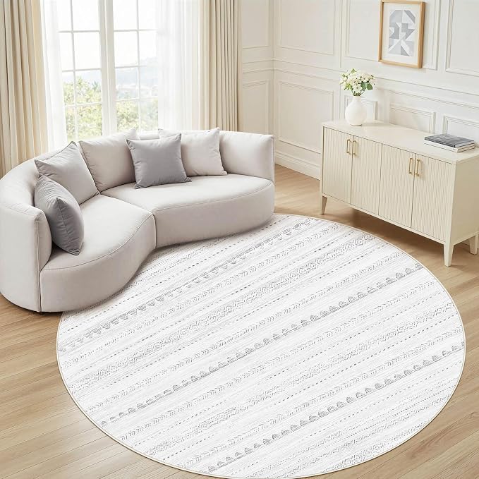 Nakagishi Round Rug Boho Area Rugs: 6x6 Washable Large Circle Neutral Soft - Image 8