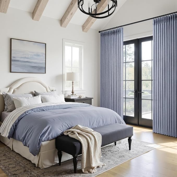 Linen Pinch Pleated Dusty Blue Sheer Curtains 96 Inches Long Living Room - Image 5