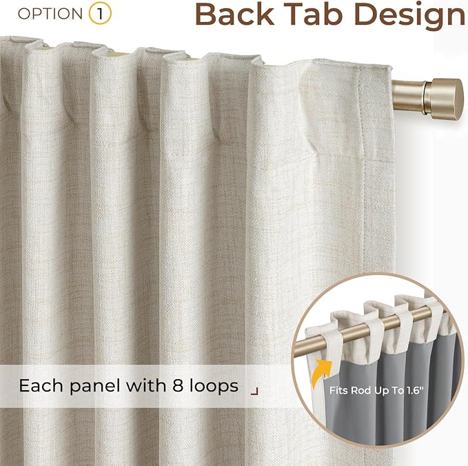 INOVADAY 100% Blackout Curtains 120 Inches Length 2 Panels Set, Back Tab/Rod - Image 3